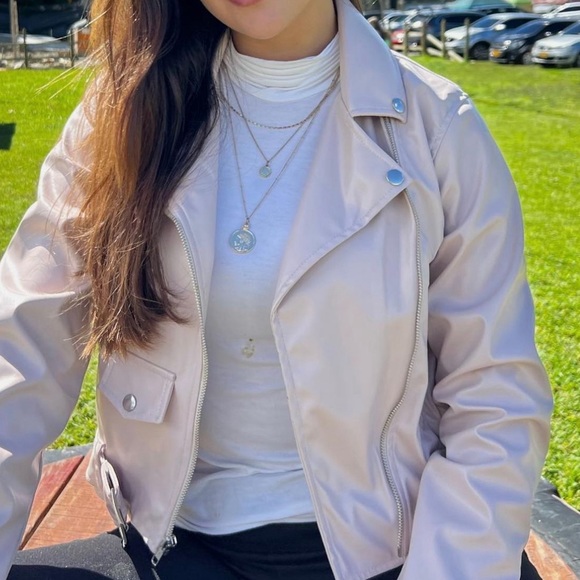 Zara Ecru Leather Jacket - Picture 2 of 5